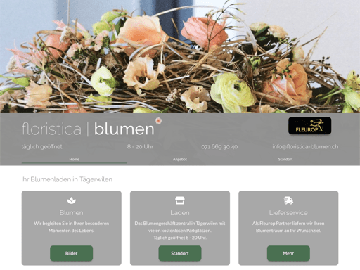 Screenshot der Webseite www.floristica-blumen.ch